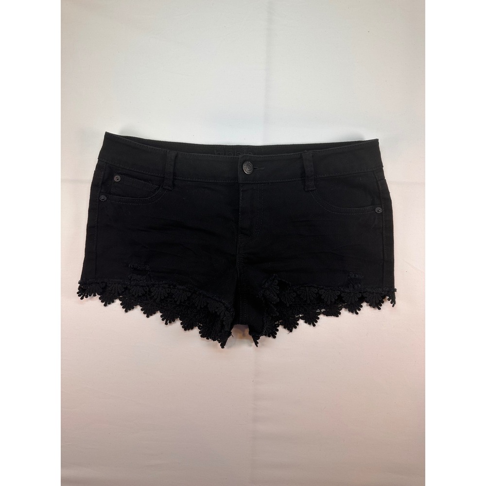 Hippie Laundry Black Denim Crochet Lace Hem Shorts Size 29 Boho